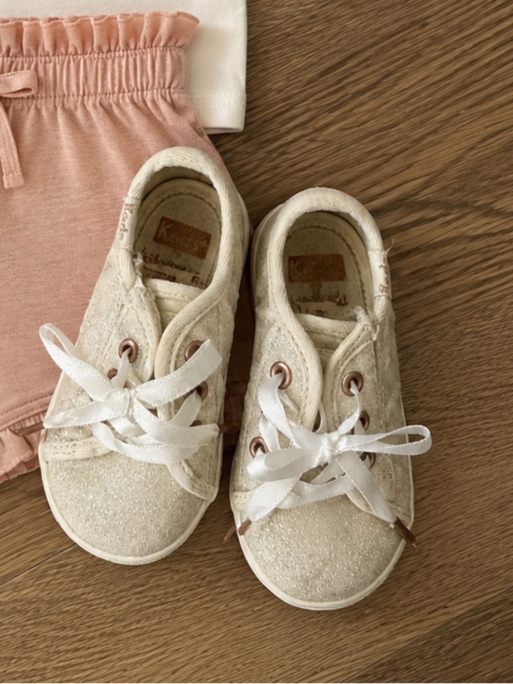 kate spade Cream Lace-Up Kids Sneakers with Satin Ribbon Laces